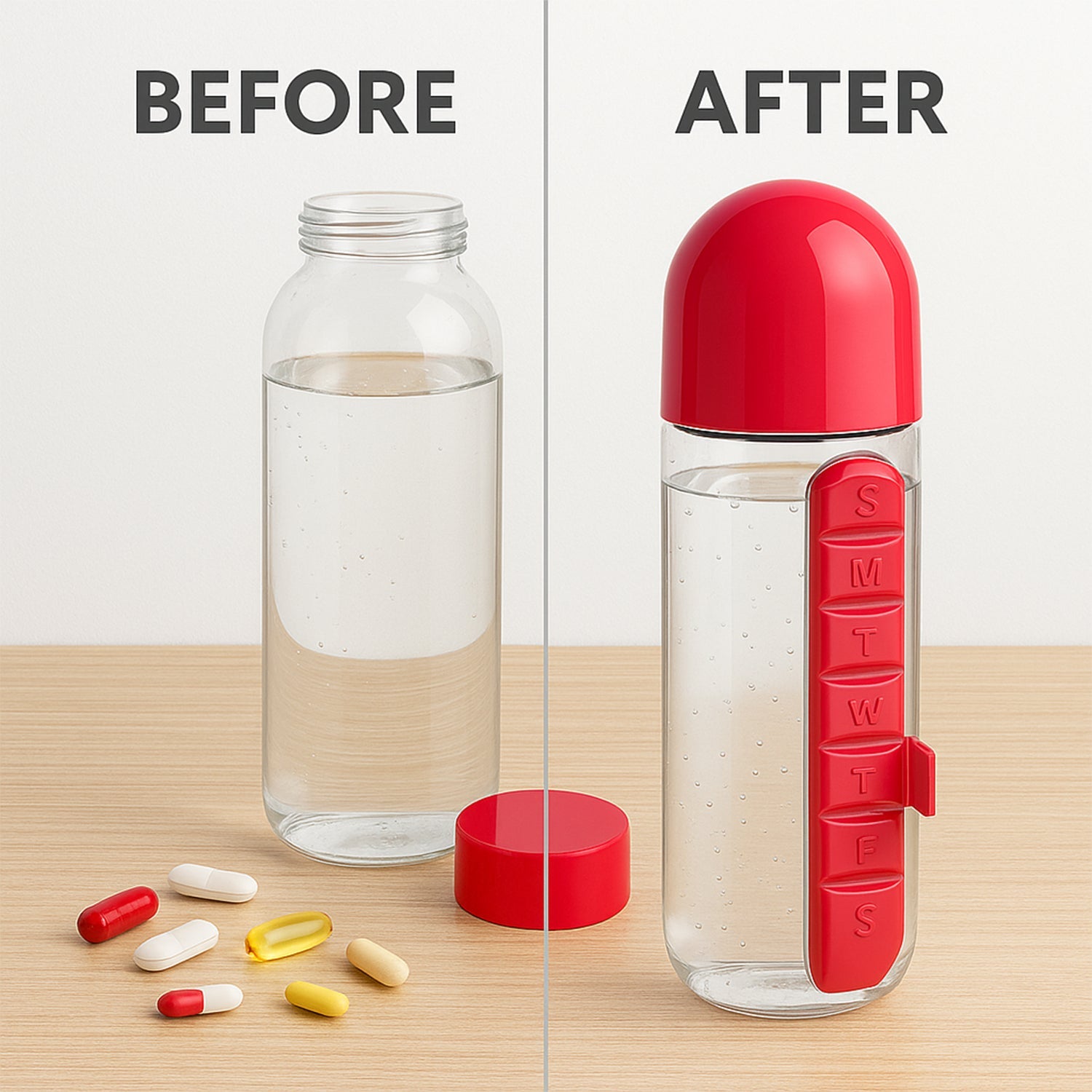 Water Bottle with Medicine Organizer Water Bottle with Medicine Organizer